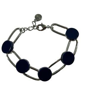 Alfani Navy Blue Silver Tone Disc Circle Link Bracelet 8" Long